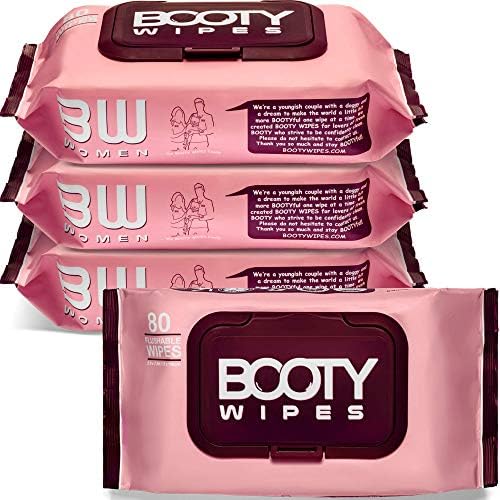 Booty Brand Wipes for Women - 80 count (pack of 4) Wipes for Adults | Premium Feminine - pH Balanced & Infused w/Vitamin E & Aloe | Female Toilet Wipes | Flushable Safe | Bathroom Wipes BOOTY WIPES