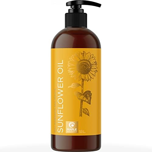 Sunflower Oil for Hair Skin and Nails - Aromatherapy Carrier Oil for Essential Oils Mixing and Hair Oil - Body Oil Cleanser for Face Anti Aging Skin Care and Moisturizing Body Oil for Dry Skin 16oz Maple Holistics