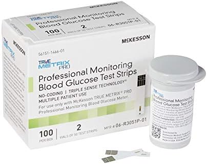 McKesson TRUE METRIX PRO Professional Monitoring Blood Glucose Test Strips - No Coding, Triple Sense Technology, Multiple Patient Use - Vials of Strips, 100 Strips, 3 Packs, 300 Total Mckesson