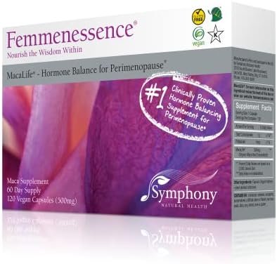 Femmenessence MacaLife – Clinically Proven for Perimenopause, Women’s Natural Hormone Balance Supplements, Relief of Hot Flashes, Night Sweats, Mood Swings, Dryness, 120 Maca Capsules (Капсулы), 60-Day Supply Symphony Natural Health