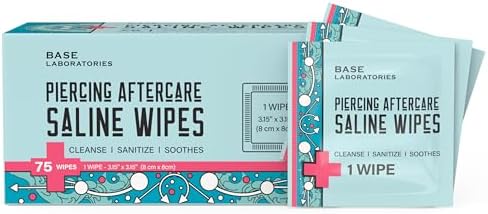 BASE LABORATORIES Piercing Aftercare Wipes | Cleanses & Sanitizes | Piercing Cleaner Wipes for Nose, Ear, Lips | Saline Solution for Piercings | Keloid Bump Removal & Piercing Bump Treatment -75 Wipes Base Laboratories