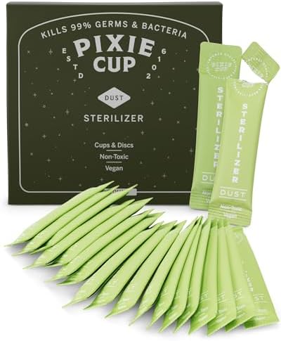 Pixie Cup Dust Menstrual Cup Sterilizer - Menstrual Disc Sterilizer + Kill 99.9% of Germs with Period Cup Cleaner - Just add Water - Portable Travel Solution Pixie Cup