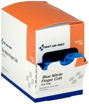 First Aid Only 90922 Blue Nitrile Finger Cots, Disposable Rubber Finger Protectors, 144 Pack First Aid Only