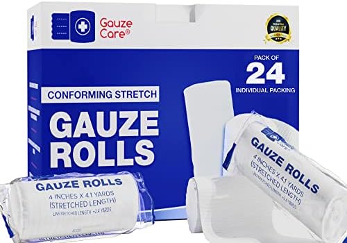 Gauze Rolls Pack of 24 – Premium Quality Lint and Latex-Free 4 inches x 4.1 Yards Conforming Stretch Bandages Designed for Effective Wound Care & Comfort - Ideal for use as a Mummy wrap Gauze Care