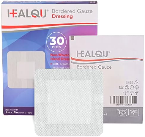 HEALQU Bordered Gauze Island Dressing - 50 Count, 2" x 2" Sterile Individually Wrapped Gauze Pads with Water-Resistant, Non-Woven Backing - Soft and Breathable Wound Dressing for First Aid and Medical Healqu