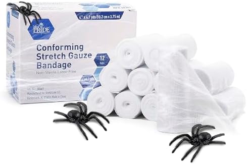 MED PRIDE Conforming Gauze Rolls First Aid Rolled Stretch Bandages for Wounds & Injuries – Disposable Nonsterile Body Wrap Dressing for The Knee, Ankle, Hands, Wrist, White (3''x 4.1 yd) Med Pride