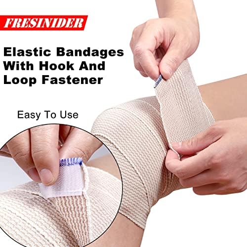 Premium Elastic Bandage Wrap, 12 Pack 2" Cotton Latex Free Compression Bandage Wrap with Touch Closure at Both Ends, Support & First Aid for Sports, Medical, and Injury Recovery FRESINIDER