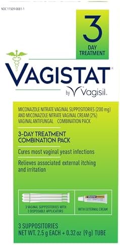 Vagistat 3 Day Yeast Infection Treatment for Women, Relieves External Itching and Irritation - 2% External Miconazole Nitrate Cream, 3 Disposable Suppositories & Applicators, by Vagisil (Pack of 1) Vagisil