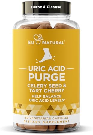 Purge! Uric Acid Flush – Eat & Drink What You Want – Detox and Cleanse with Celery Seed Extract, Tart Cherry & Chanca Piedra for Effective Joint Support & Active Mobility – 60 Soft Vegan Capsules (Веганские капсулы) Eu Natural