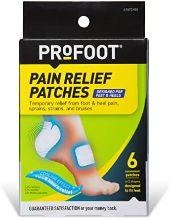 PROFOOT Pain Relief Patches for Foot & Heel Pain, Cooling Camphor & Menthol, Up to 8 Hours Relief from Sprains, Strains & Bruises, 2 Shapes Designed to Fit Feet, 6 Count Profoot