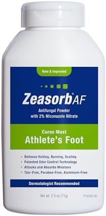 Zeasorb Super Absorbent Athlete's Foot Antifungal Treatment Powder, Dermatologist Recommended, Patented Odor Control Technology, with 2% Miconazole Nitrate and Soothing Aloe, Talc-Free, 2.5 oz Bottle Zeasorb