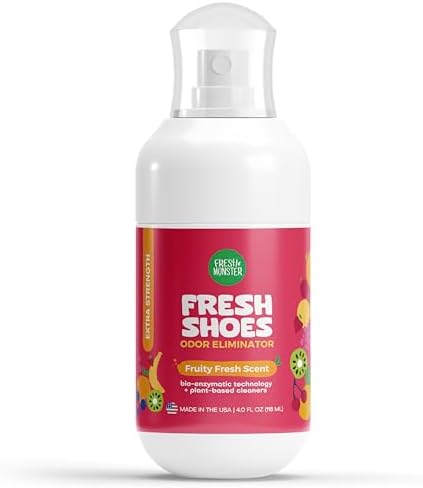 FRESH MONSTER Deodorizing Shoe Spray (Спрей) for Kids & Teens, Shoe Deodorizer Spray with All-Day Odor Protection, Bio-Enzyme Technology, Eliminates Odors, Fruity Fresh, 4 oz (Унции) Fresh Monster