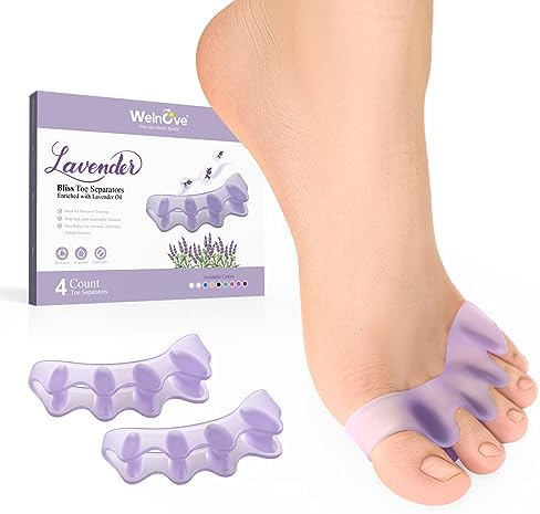 Welnove Toe Separators Spacers for Women - Toe Spacers with Lavender Extract, Toe Straightener for Women Men -Bunion Corrector Toe Stretcher for Yoga Practice - Lavender, 4 Pack Welnove