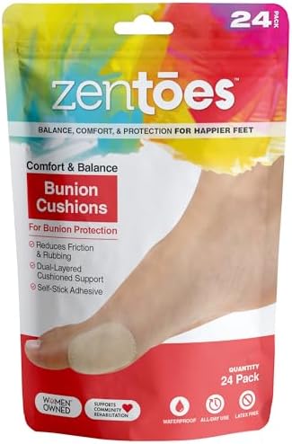 ZenToes Bunion Pain Relief Pads to Wear with Shoes - Moleskin Guards Protect Feet for Men and Women, All-Day Water-Resistant Self-Stick Adhesive - 24 Cushions ZenToes