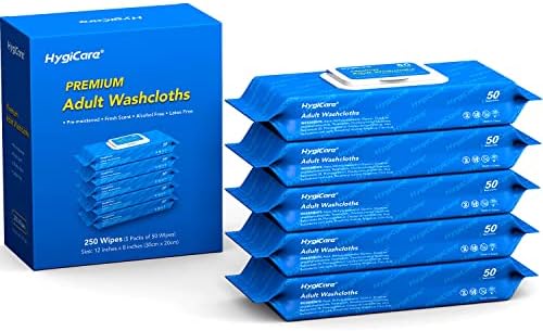 Adult Washcloths Body Wipes 250 Count Fresh Scent 12"x8" Strong Perfect for Incontinence Cleansing, Clinic, Nursing Home, Hospital, Camping, Gym, Travel, After-work Clean Up HygiCare