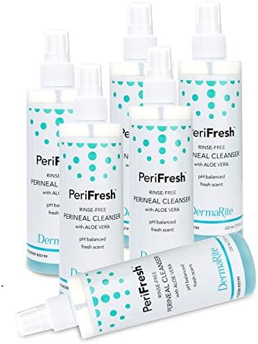 DermaRite PeriFresh Rinse-Free Perineal Cleanser - Aloe Vera Enriched, pH-Balanced, Odor Neutralizing - 7.5 oz, 2 Count DermaRite