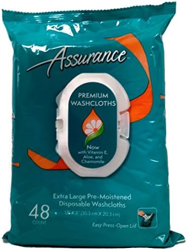 Assurance Pre-Moistened Extra Large Disposable Washcloths, 96ct (2 Packs of 96 Counts) Assurance