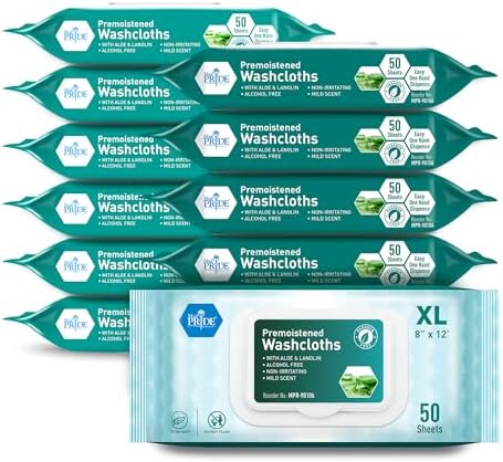 MED PRIDE Disposable XL Premoistened Washcloths 600-count, 8" x 12" for Adults| Silky Soft Wet Wipes W/Aloe & Lanolin Mild Scent| Ideal for Skincare/Personal Cleansing, Makeup Removing, Travel & More MED PRIDE