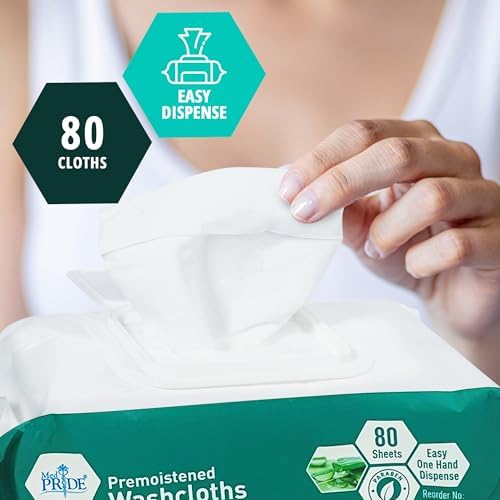 MED PRIDE Disposable XL Premoistened Washcloths 8” x 12” Pack of 80 - Adult Cloth Wipes For Sensitive Skin- Extra Soft Incontinence Wipes MED PRIDE