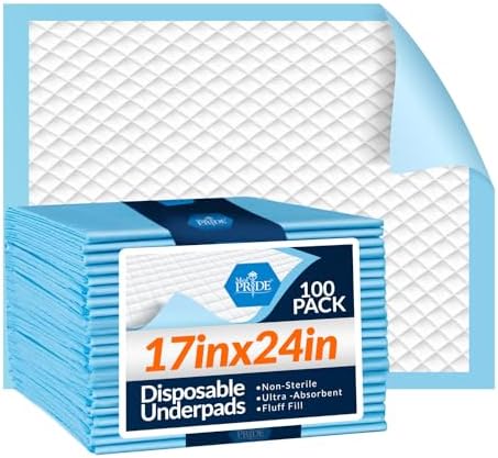 Medpride Disposable Underpads 17'' x 24'' (100-Count) Incontinence Pads, Bed Covers, Puppy Training | Thick, Super Absorbent Protection for Kids, Adults, Elderly | Liquid, Urine, Accidents MED PRIDE