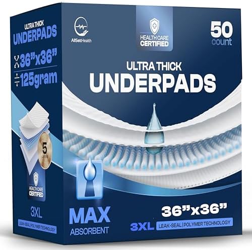 125 Gram Incontinence Bed Pads Disposable for Adults 50 Pack XXL 36" x 36" Super Absorbent Waterproof Bed Liner, Pee Pads for Adults - Chucks Pads AllSett Health