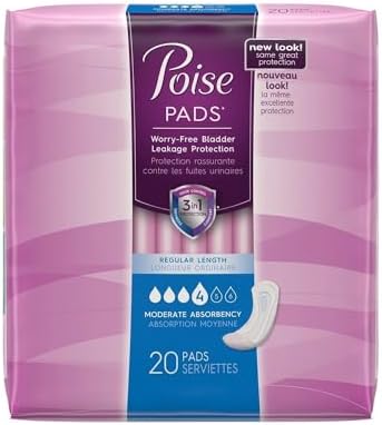 Poise Moderate Absorbency Pads, Regular Length, 20 ct (Pack of 2) Poise