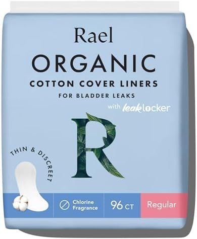 Rael Incontinence Liners for Women, Organic Cotton Cover - Postpartum Essential, Regular Absorbency, Bladder Leak Control, 4 Layer Core with Leak Guard Technology, (Regular, 48 Count) Rael