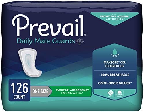 Prevail Proven - Male Incontinence Guards - Bladder Leak Guards - Maximum Absorbency - 126 Count (9 packs of 14) Prevail