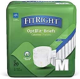 FitRight Ultra Adult Diapers, Disposable Incontinence Briefs with Tabs, Heavy Absorbency, Medium, 32''-42'', 20 Count (Pack of 4) Medline