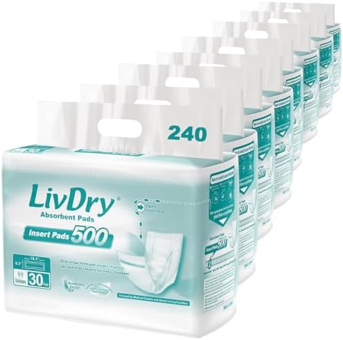 LivDry Incontinence Pads for Women and Men, Long Length Insert, Extra Absorbency with Odor Control (30 Count) LivDry