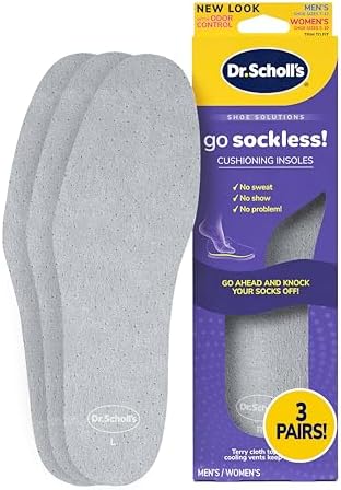 Унисекс Стельки Dr. Scholl's Go Sockless! Удобные Стельки, 3 Пары, Можно Подрезать - Впитывают Влагу для Сухости, Шнурки для Обуви с Пуховым Тканевым Слоем для Дополнительного Комфорта Dr. Scholl's