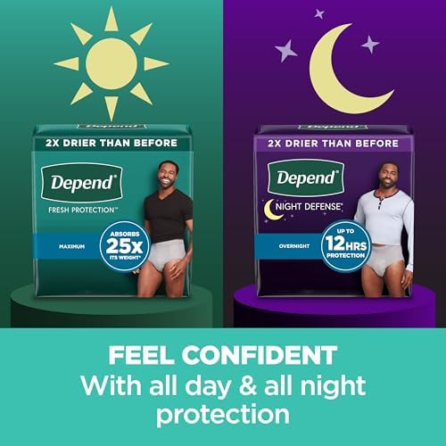 Depend Night Defense Adult Incontinence Underwear for Men, Disposable, Overnight, Large, Grey, 56 Count (4 Packs of 14), Packaging May Vary Depend