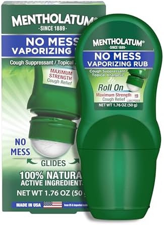 Mentholatum No Mess Vaporizing Rub with Easy-to-use Roll On Applicator, 1.76 Ounce (50g) - 100% Natural Active Ingredients for Maximum Strength Cough Relief Mentholatum