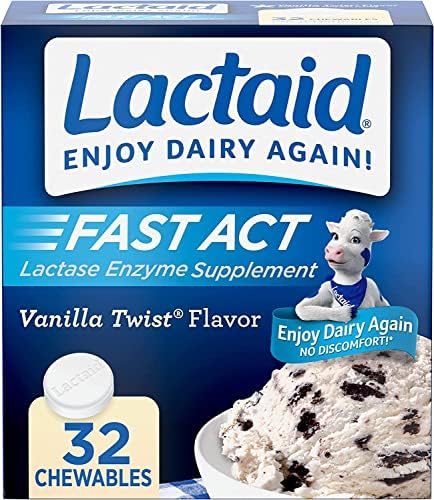 Lactaid Fast Act Chewable Vanilla Twist Flavor - 32 Tablets (Таблетки), Pack of 4 Lactaid