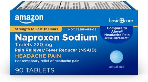 Amazon Basic Care Headache Pain Relief Naproxen Sodium Tablets (Таблетки) 220 mg, Also Relieves Arthritis, Muscular Aches, Backache, Menstrual Cramps and Toothache, 90 Count Amazon Basic Care