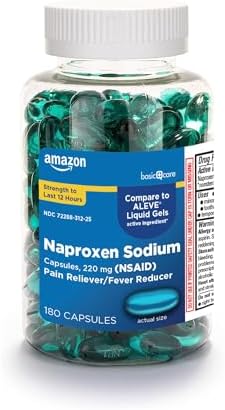 Amazon Basic Care Naproxen Sodium 220 Mg Liquid Gels (Жидкие гелевые капсулы), Pain Reliever/Fever Reducer (NSAID), Made in USA, 180 Count (previously A+ health) Amazon Basic Care