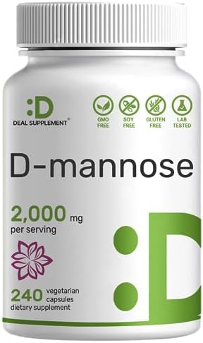 DEAL SUPPLEMENT D Mannose 500mg Capsules (Капсулы) (2,000mg Per Serving (Порция)), 240 Veggie Pills – Fast Acting Water-Soluble Form – Extra Strength Urinary Tract (UTI) Health Support – Non-GMO, Vegan Friendly DEAL SUPPLEMENT