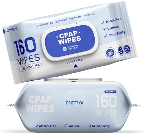 CPAP Mask Wipes, 160 Count Super Jumbo Pack, FSA/HSA Eligible, Extra Large & Moist, Unscented, Lint Free, Alcohol Free, Cleansing-Safe, Cleaning Wipes for Mask, CPAP Machine & Supplies, 1-Pack OMOTIYA