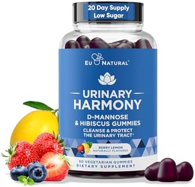 Urinary Harmony D Mannose Gummies (Жевательные конфеты) for Urinary Tract Health – D-Mannose & Hibiscus Cleanse, Flush & Protect the Urinary System – Potent Formula, Drug Free – 60 Berry Lemon Flavor Gummies, 20 Day Supply Eu Natural