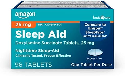 Amazon Basic Care Nighttime Sleep Aid Tablets (Таблетки) for Adults, Doxylamine Succinate 25 mg, 96 Count Amazon Basic Care