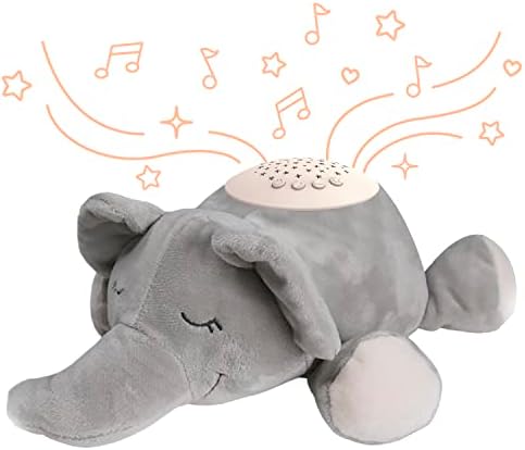 PureBaby Sound Sleepers Portable Sound Machine & Star Projector - Plush Sleep Aid for Baby and Toddlers with Soothing Night Light Display, 10 Lullabies, White Noise, and Heartbeat Sounds (Elephant) Pure Enrichment