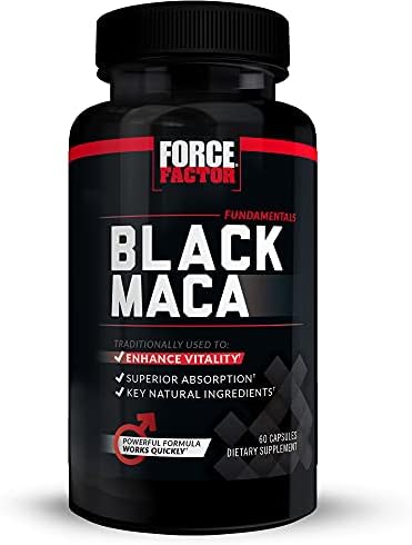 Force Factor Black Maca Root Vitality Supplement for Men with Superior Absorption and Power, Natural Maca Negra Extract, Fundamentals Series, 1000mg, 60 Capsules (Капсулы) Force Factor