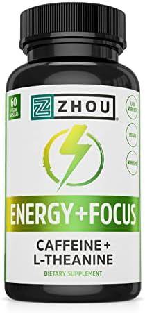 Zhou Natural Caffeine Pills 100mg with L-Theanine 200mg, Nootropic Supplement, Clean Energy, Endurance and MentalFocus, Non-GMO, Vegan, Gluten-Free, 60 Capsules (Капсулы) Zhou