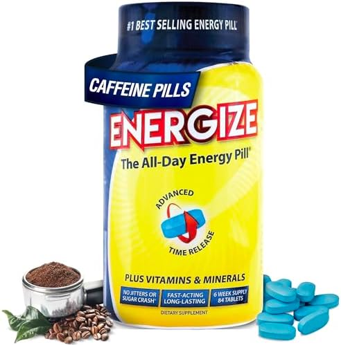 Energize Caffeine Pills, Fast Acting All Day Energy Pills & Natural Nootropics Support Supplement with Time Release Caffeine, Energy Support for Men and Women, No Jitters, No Crash (84 Tablets (Таблетки)) Isatori