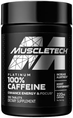 Caffeine Pills, MuscleTech 100% Caffeine Energy Supplements, PreWorkout Mental Focus + Energy Supplement, 220mg of Pure Caffeine, Sports Nutrition Endurance & Energy, 125 Count (Package may vary) Muscletech