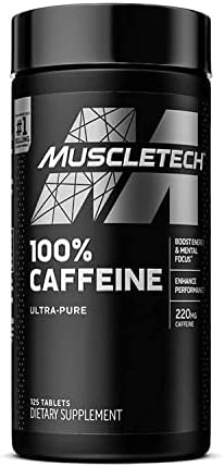 Caffeine Pills, MuscleTech 100% Caffeine Energy Supplements, PreWorkout Mental Focus + Energy Supplement, 220mg of Pure Caffeine, Sports Nutrition Endurance & Energy, 125 Count (Package may vary) Muscletech