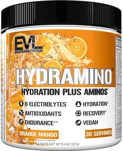 Evlution Nutrition HYDRAMINO Complete Hydration Multiplier, All 6 Electrolytes, Vitamin C & B, Fluid Boosting Aminos, Coconut Water, Endurance, Recovery, Antioxidants, 30 Serve, Fruit Punch Evlution