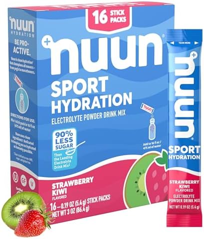 Nuun Sport Electrolyte Powder (Порошок) Packets (Пакеты ) - Pink Lemonade Flavor | 5 Essential Electrolytes for Hydration | Easy Open Drink Mix with Magnesium | 1g Sugar | Non GMO, Vegan | 16 Single Serving (Порция) Sticks Nuun