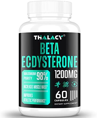 1200MG Beta Ecdysterone Supplement, 98% Maximum Purity Ecdysterone Supplements for Lean Muscle Mass, Athletic Performance & Strength, 60 Capsules (Капсулы) Thalacy