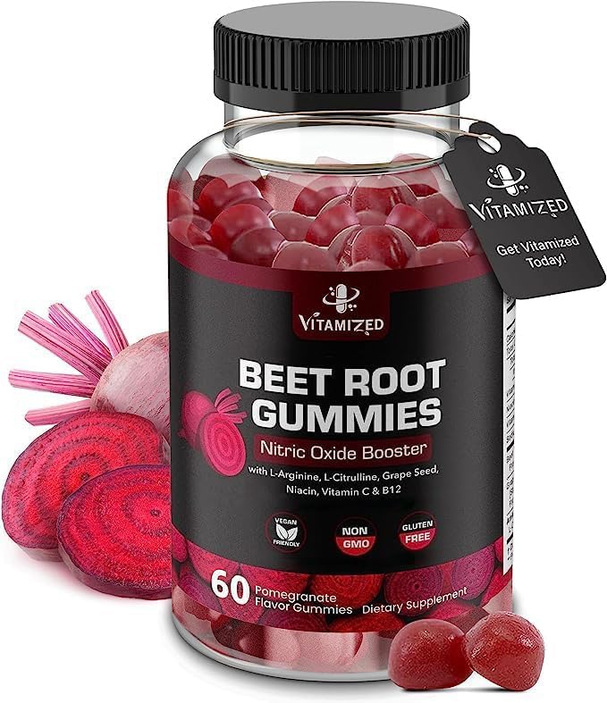 Extreme Beetroot Formula & COQ10 100mg with Grape Seed Extract, for Circulation Energy & Flow, 1500mg Beet Root Gummies (Жевательные конфеты) Extract Gluten Free 60 VITAMIZED